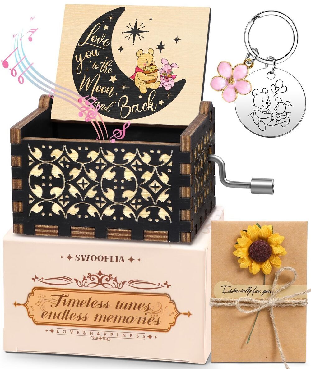9237 Bear Wooden Music Box for Friend - Hand Crank Engraved Musical Box